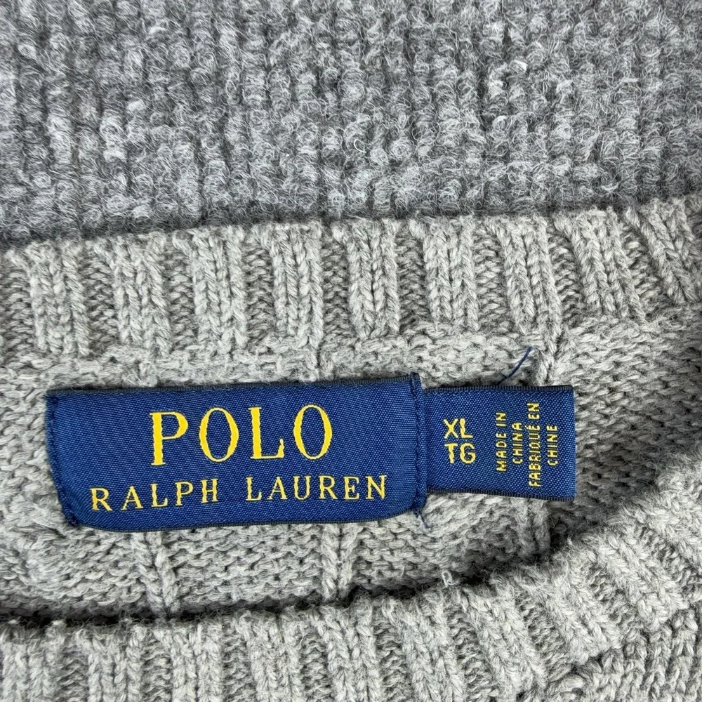 Polo Ralph Lauren Sweater Mens XL Gray Cable Knit Cotton Crewneck Pullover